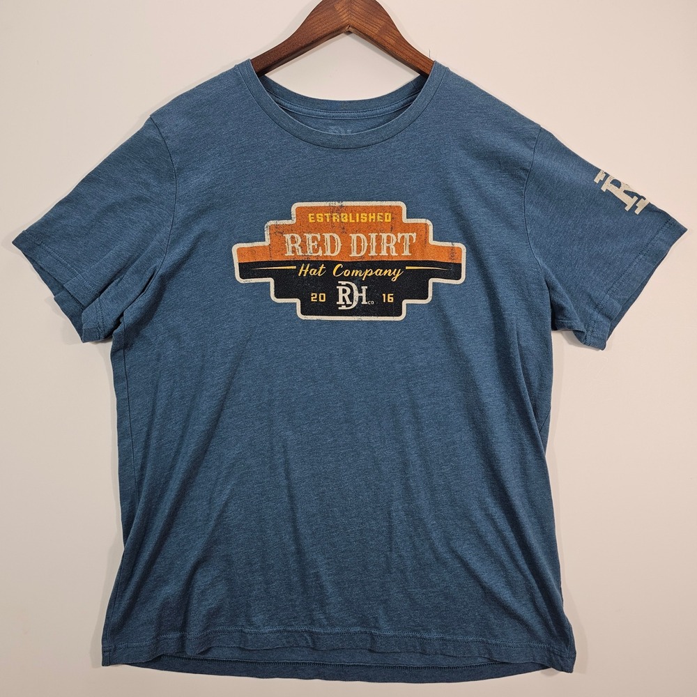 Red Dirt Hat Company Mens Blue Graphic T-Shirt Short Sleeve Western‎ Tee L